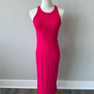 SHEIN Hot Pink Ribbed Midi Dress